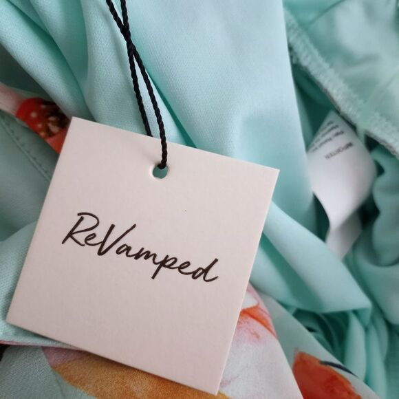 REVAMPED TURQUOISE/MINT FLORAL PLUNGE NECK MAXI DRESS SZ.S NWT - Picture 8 of 10